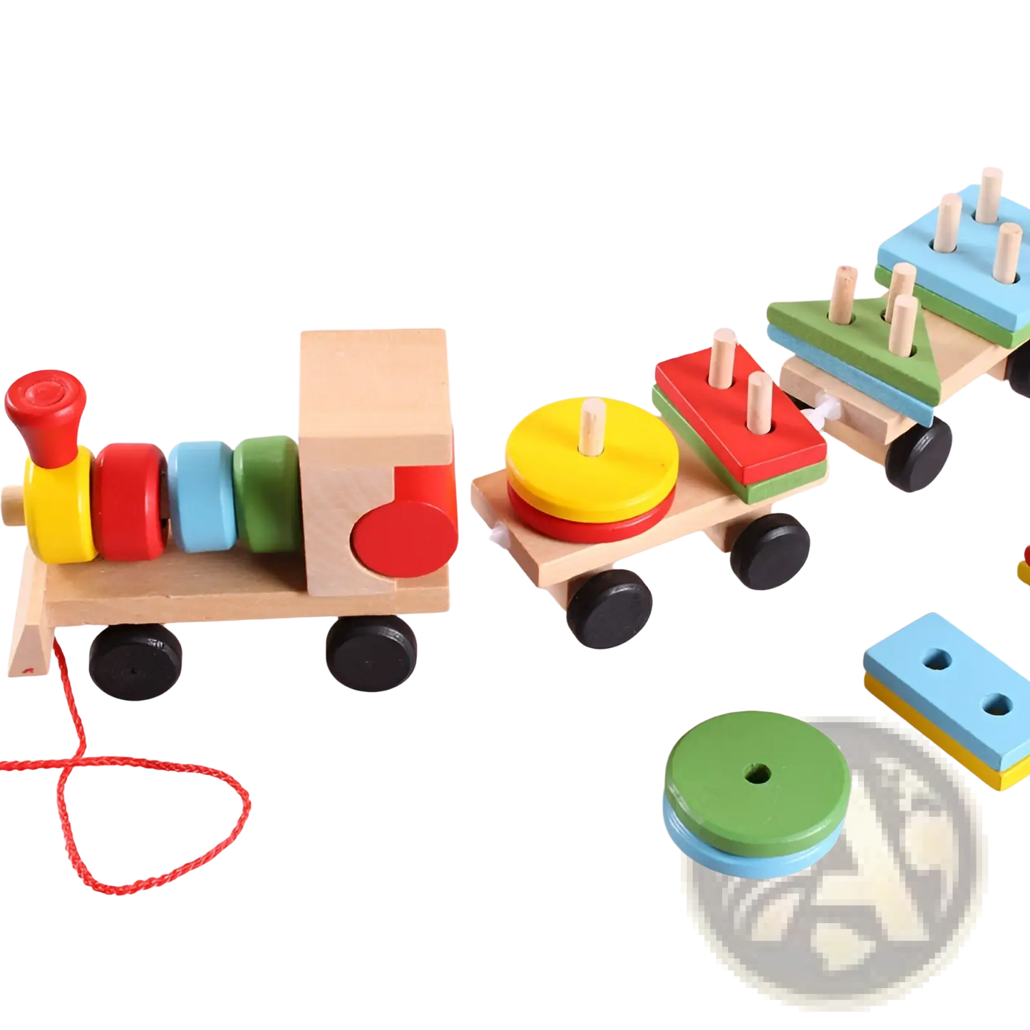 Wooden Train Stacking Toy | Educational Shape Sorter | 1 Locomotive + 2 Carriages + 16 Blocks | Ages 1–6 | ARBA Global - Niksstuff