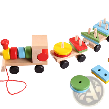 Wooden Train Stacking Toy | Educational Shape Sorter | 1 Locomotive + 2 Carriages + 16 Blocks | Ages 1–6 | ARBA Global - Niksstuff