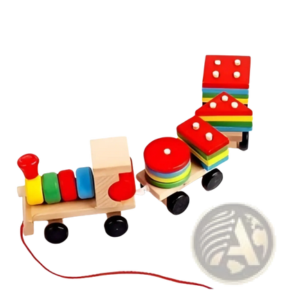 Wooden Train Stacking Toy | Educational Shape Sorter | 1 Locomotive + 2 Carriages + 16 Blocks | Ages 1–6 | ARBA Global - Niksstuff