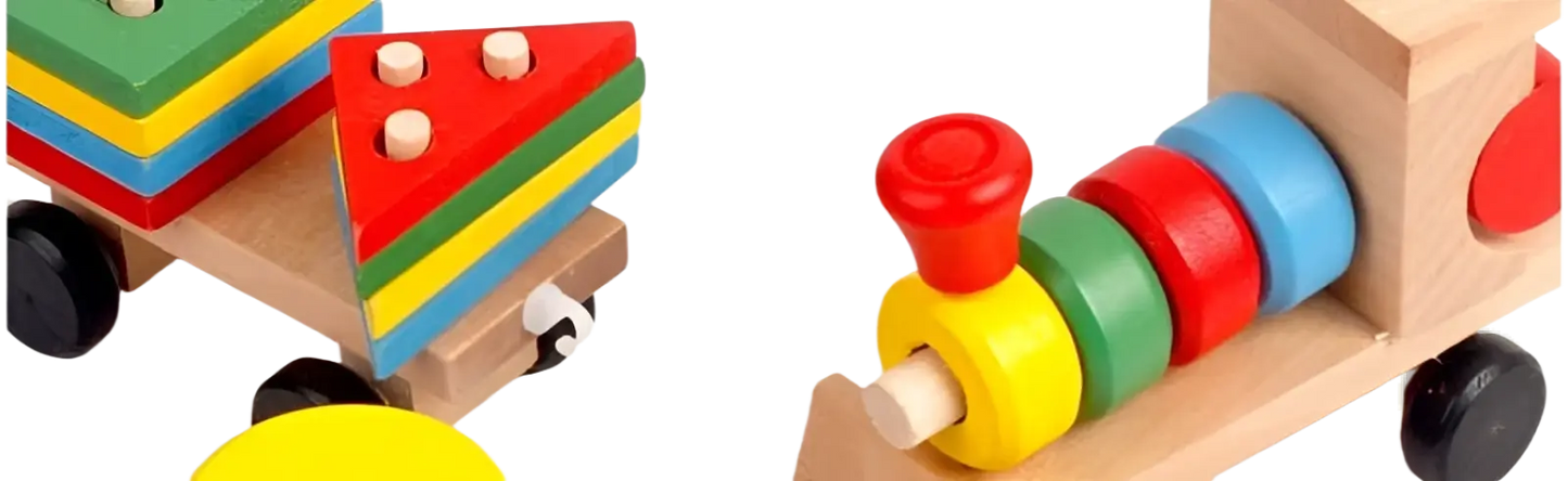 Wooden Train Stacking Toy | Educational Shape Sorter | 1 Locomotive + 2 Carriages + 16 Blocks | Ages 1–6 | ARBA Global - Niksstuff