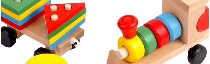 Wooden Train Stacking Toy | Educational Shape Sorter | 1 Locomotive + 2 Carriages + 16 Blocks | Ages 1–6 | ARBA Global - Niksstuff