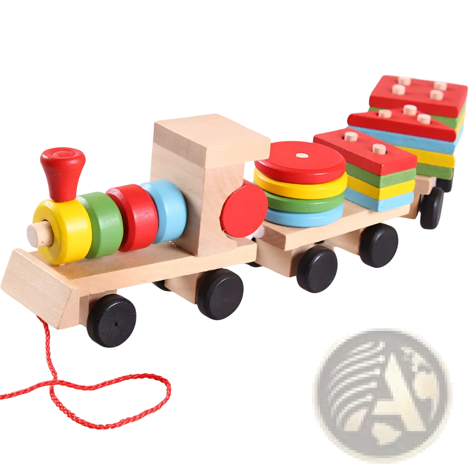 Wooden Train Stacking Toy | Educational Shape Sorter | 1 Locomotive + 2 Carriages + 16 Blocks | Ages 1–6 | ARBA Global - Niksstuff