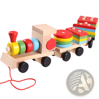 Wooden Train Stacking Toy | Educational Shape Sorter | 1 Locomotive + 2 Carriages + 16 Blocks | Ages 1–6 | ARBA Global - Niksstuff