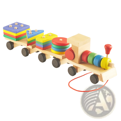Wooden Train Stacking Toy | Educational Shape Sorter | 1 Locomotive + 2 Carriages + 16 Blocks | Ages 1–6 | ARBA Global - Niksstuff