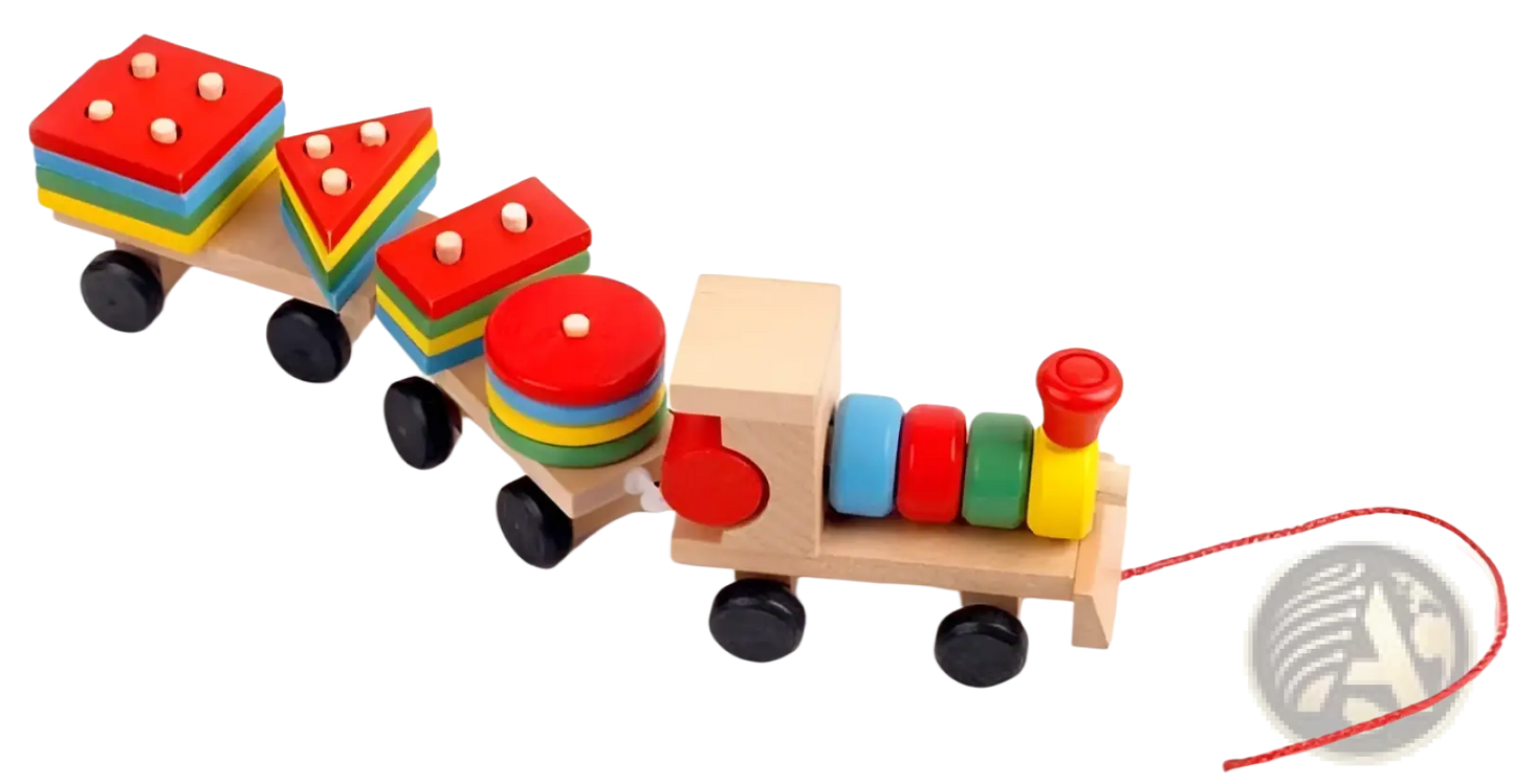 Wooden Train Stacking Toy | Educational Shape Sorter | 1 Locomotive + 2 Carriages + 16 Blocks | Ages 1–6 | ARBA Global - Niksstuff