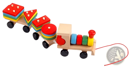 Wooden Train Stacking Toy | Educational Shape Sorter | 1 Locomotive + 2 Carriages + 16 Blocks | Ages 1–6 | ARBA Global - Niksstuff