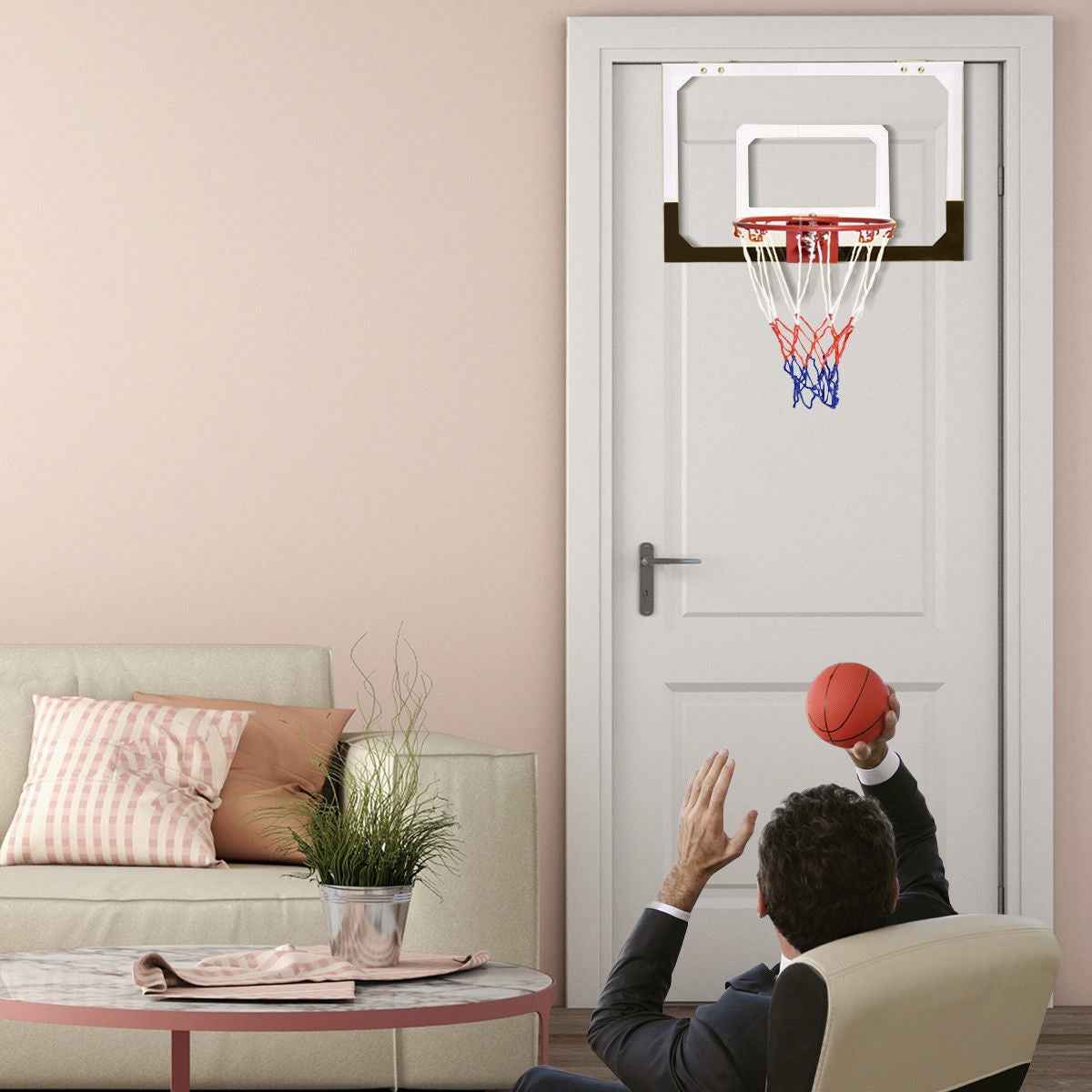 Over-the-Door Mini Basketball Hoop with Basketball and 2 Nets