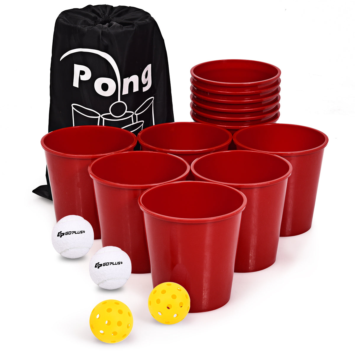 Yard Pong Giant Pong Game Set | 12 Buckets, 2 Balls & Carry Bag | All Ages