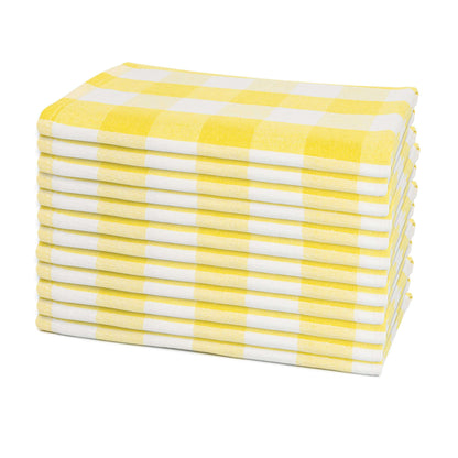 Yellow and white plaid cotton dinner napkins, set of 12, folded stack