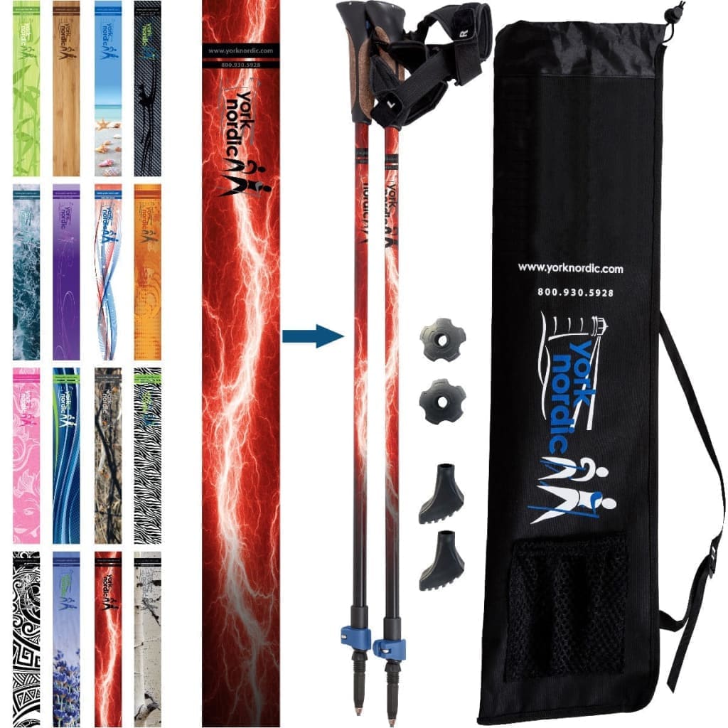 York Nordic Official Walking Poles | True Nordic Glove Grip | 29 Designs | Up to 6'4" - Niksstuff