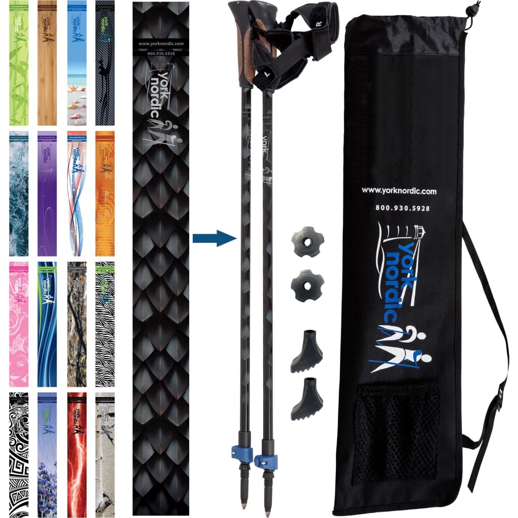 York Nordic Official Walking Poles | True Nordic Glove Grip | 29 Designs | Up to 6'4" - Niksstuff