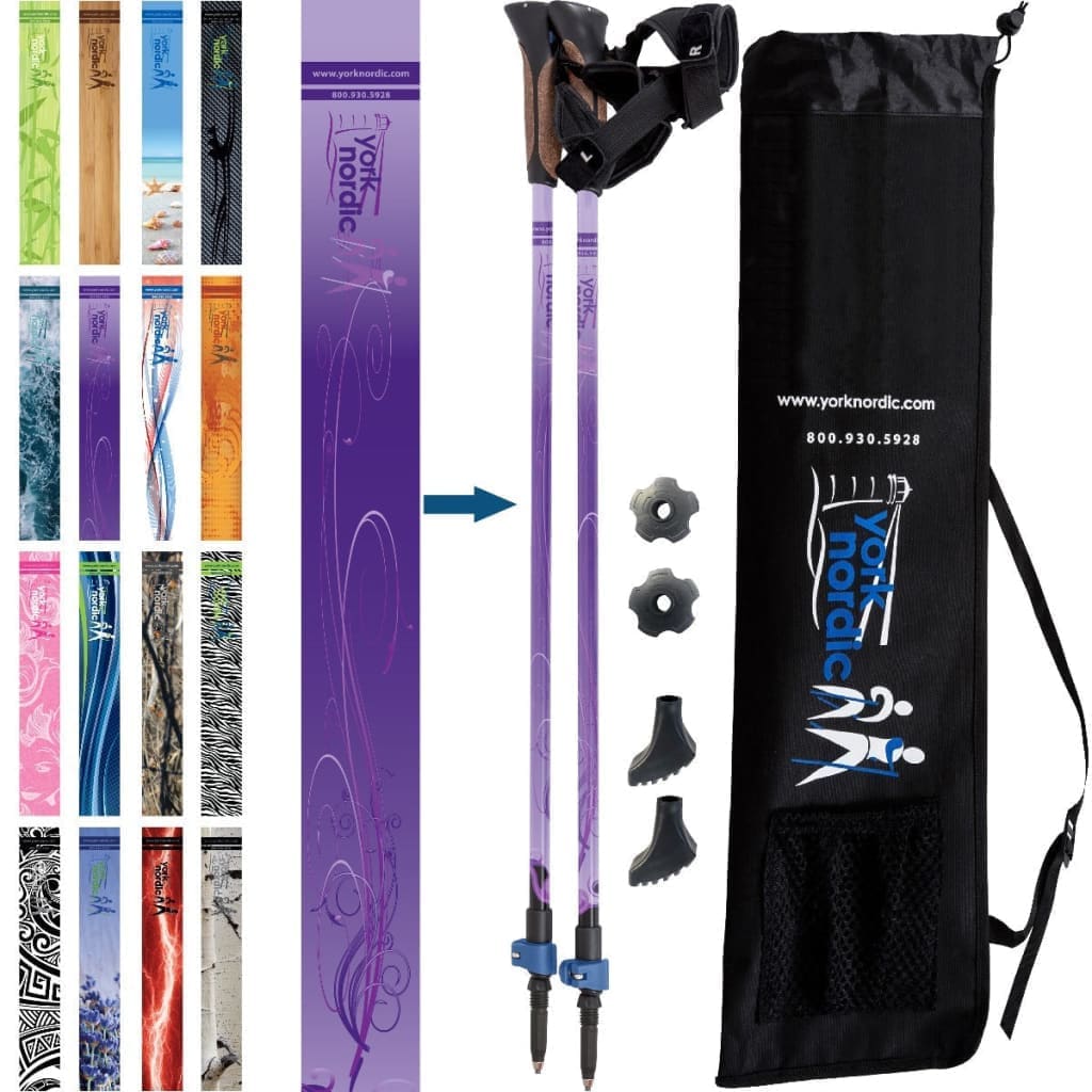 York Nordic Official Walking Poles | True Nordic Glove Grip | 29 Designs | Up to 6'4" - Niksstuff