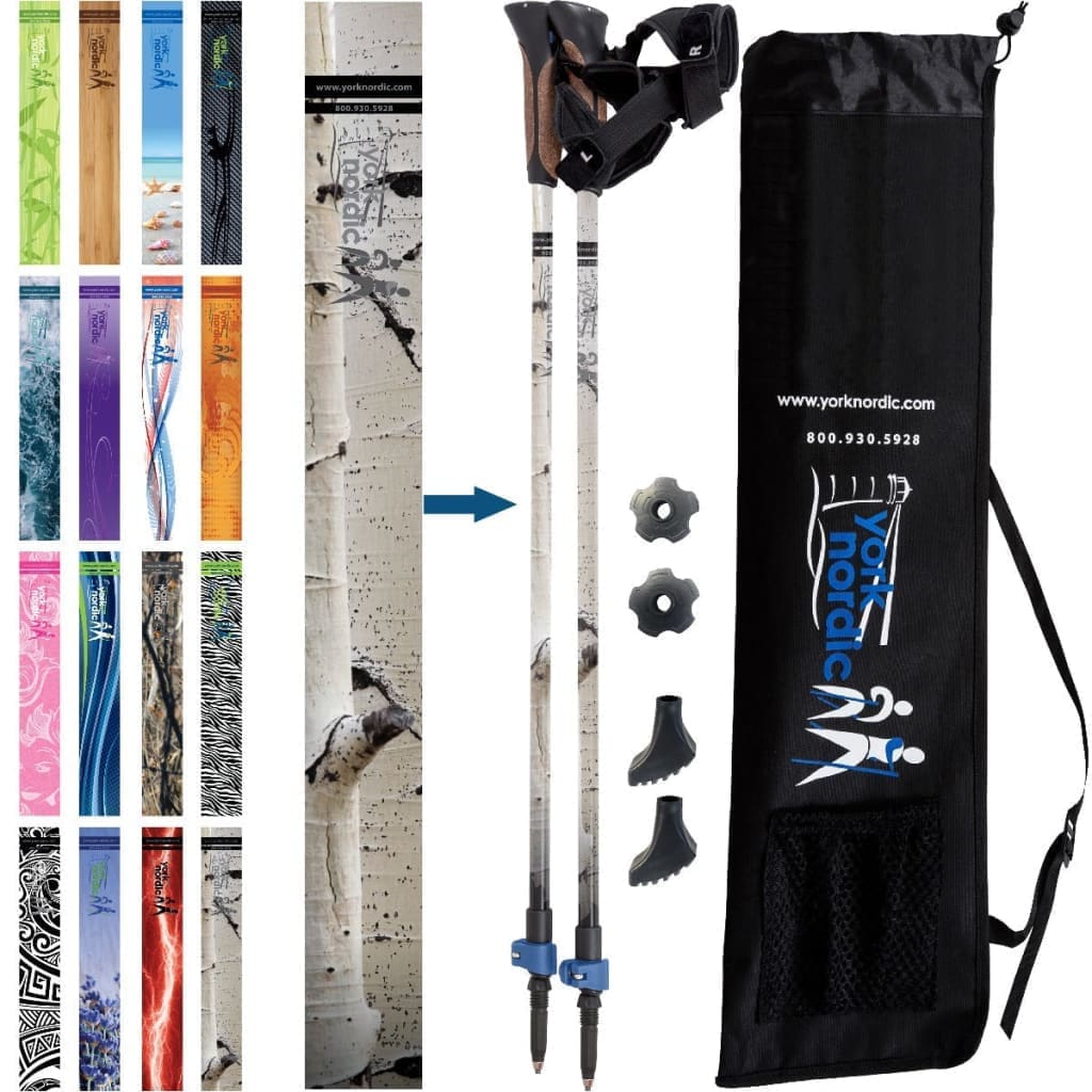 York Nordic Official Walking Poles | True Nordic Glove Grip | 29 Designs | Up to 6'4" - Niksstuff