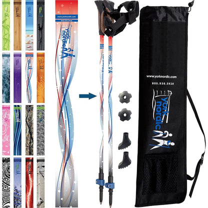 York Nordic Official Walking Poles | True Nordic Glove Grip | 29 Designs | Up to 6'4" - Niksstuff