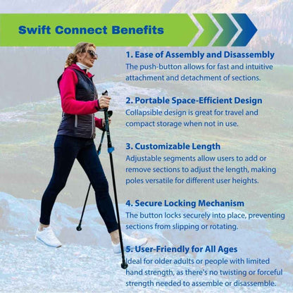 York Nordic Motivator Super Duty Walking Poles – XL Patented Grip, Swift Connect, Big & Tall