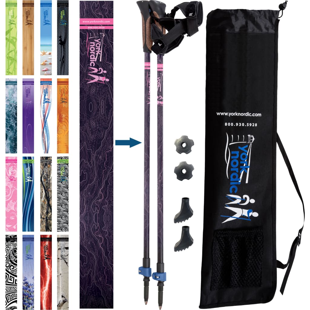 York Nordic Official Walking Poles | True Nordic Glove Grip | 29 Designs | Up to 6'4" - Niksstuff