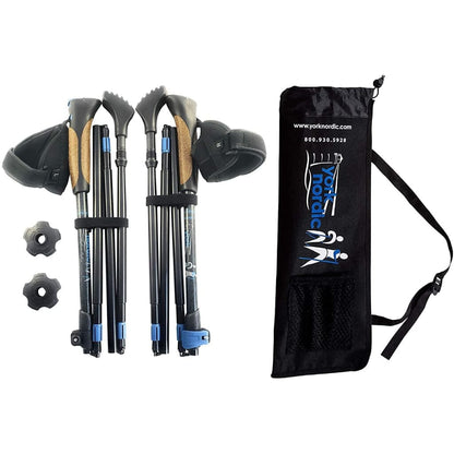 York Nordic Travel Folding Walking & Hiking Poles | Folds to 13.5" | 3 Sizes | Nordic or Trek Grip - Niksstuff